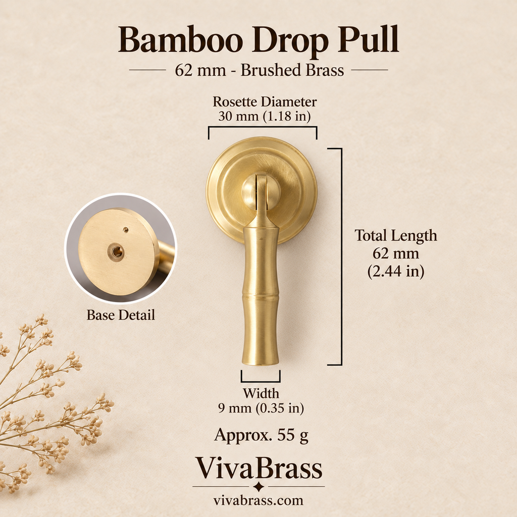 Bamboo Drop Pull 62 mm - Brushed Brass – solid brass drop pull by VivaBrass