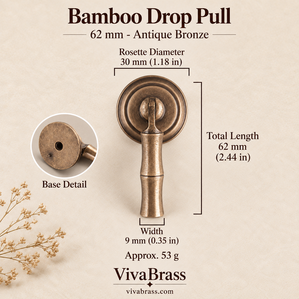 Bamboo Drop Pull 62 mm - Antique Bronze – solid brass drop pull by VivaBrass