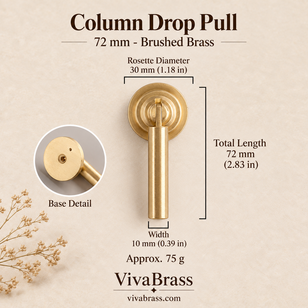 Column Drop Pull 72 mm - Brushed Brass – solid brass drop pull by VivaBrass