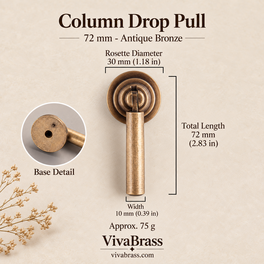 Column Drop Pull 72 mm - Antique Bronze – solid brass drop pull by VivaBrass