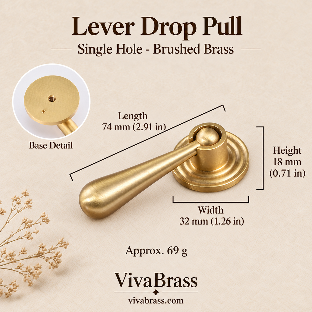 Lever Drop Pull - Brushed Brass – solid brass drop pull by VivaBrass