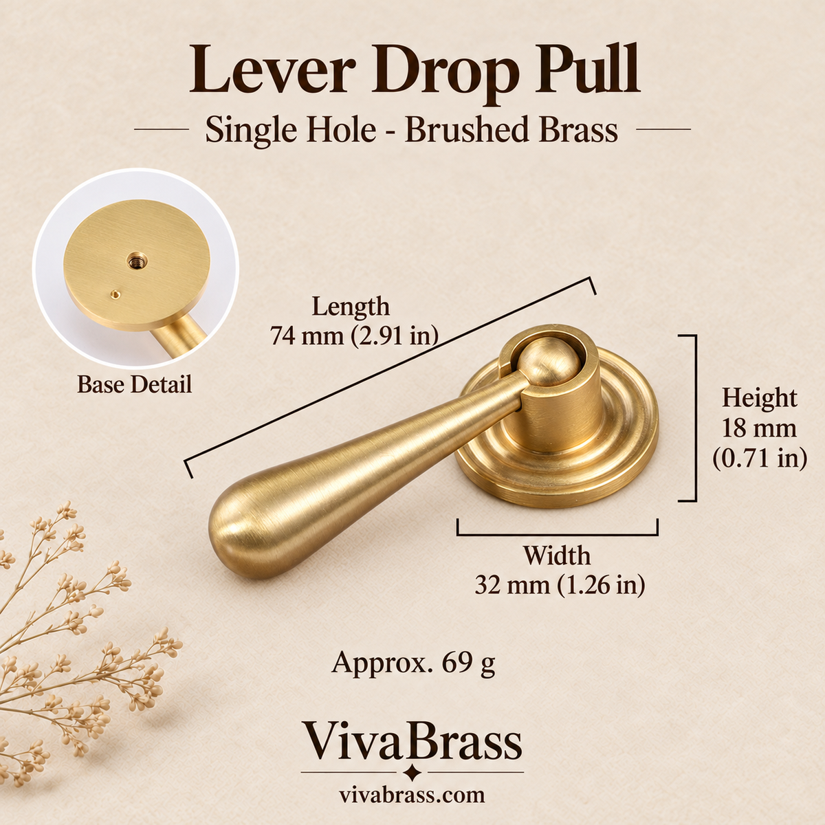 Lever Drop Pull - Brushed Brass – solid brass drop pull by VivaBrass