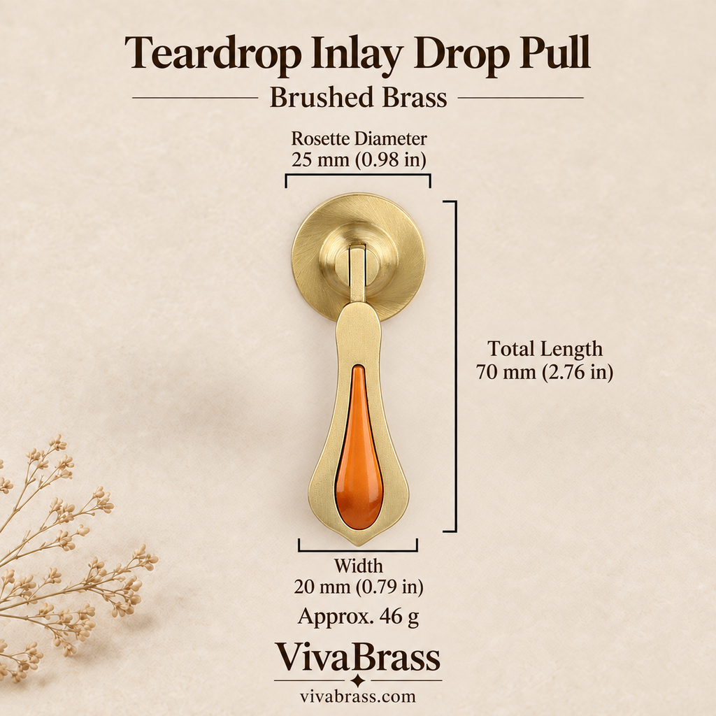 Teardrop Inlay Drop Pull - Brushed Brass – solid brass drop pull by VivaBrass
