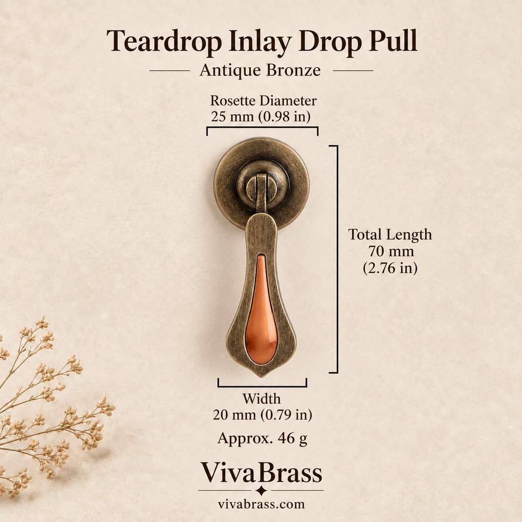 Teardrop Inlay Drop Pull - Antique Bronze – solid brass drop pull by VivaBrass