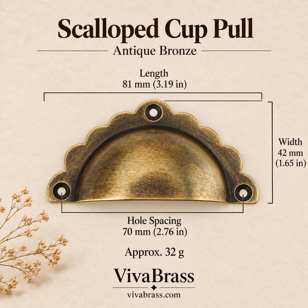 Scalloped Cup Pull 81 mm - Antique Bronze – solid brass cup pull by VivaBrass