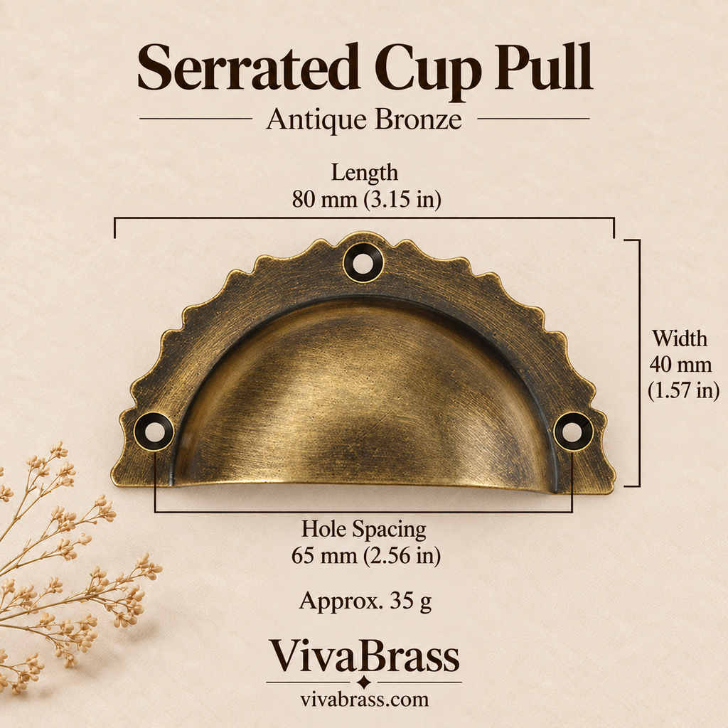 Serrated Cup Pull 80 mm - Antique Bronze – solid brass cup pull by VivaBrass