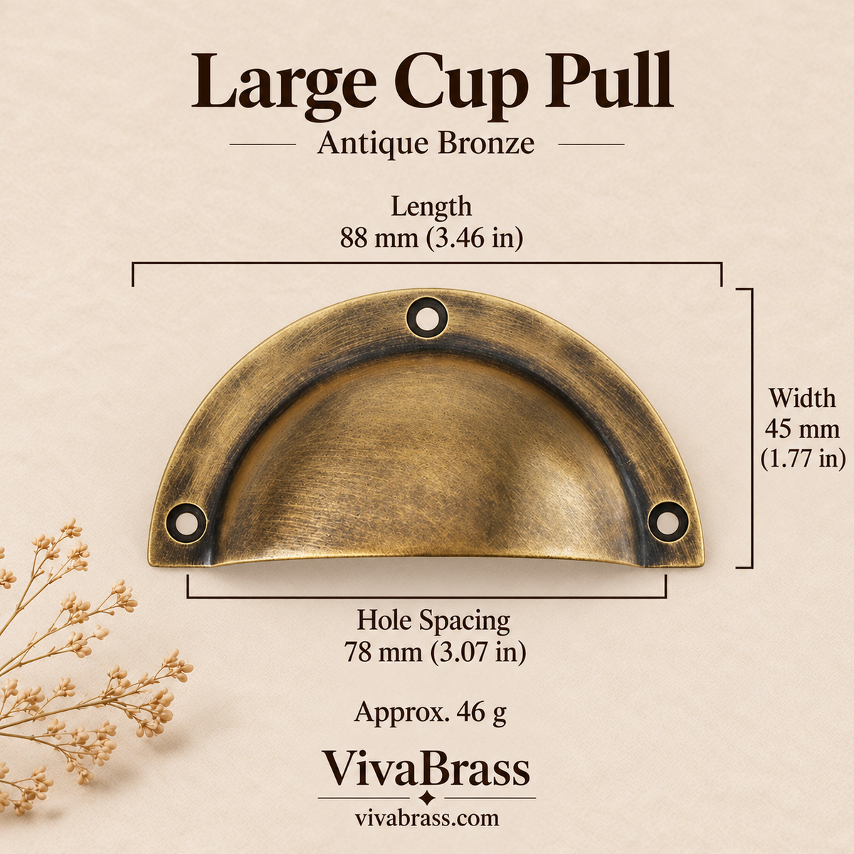 Large Cup Pull 88 mm - Antique Bronze – solid brass cup pull by VivaBrass