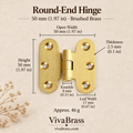 Round-End Hinge 50 mm - Brushed Brass – solid brass hinge by VivaBrass