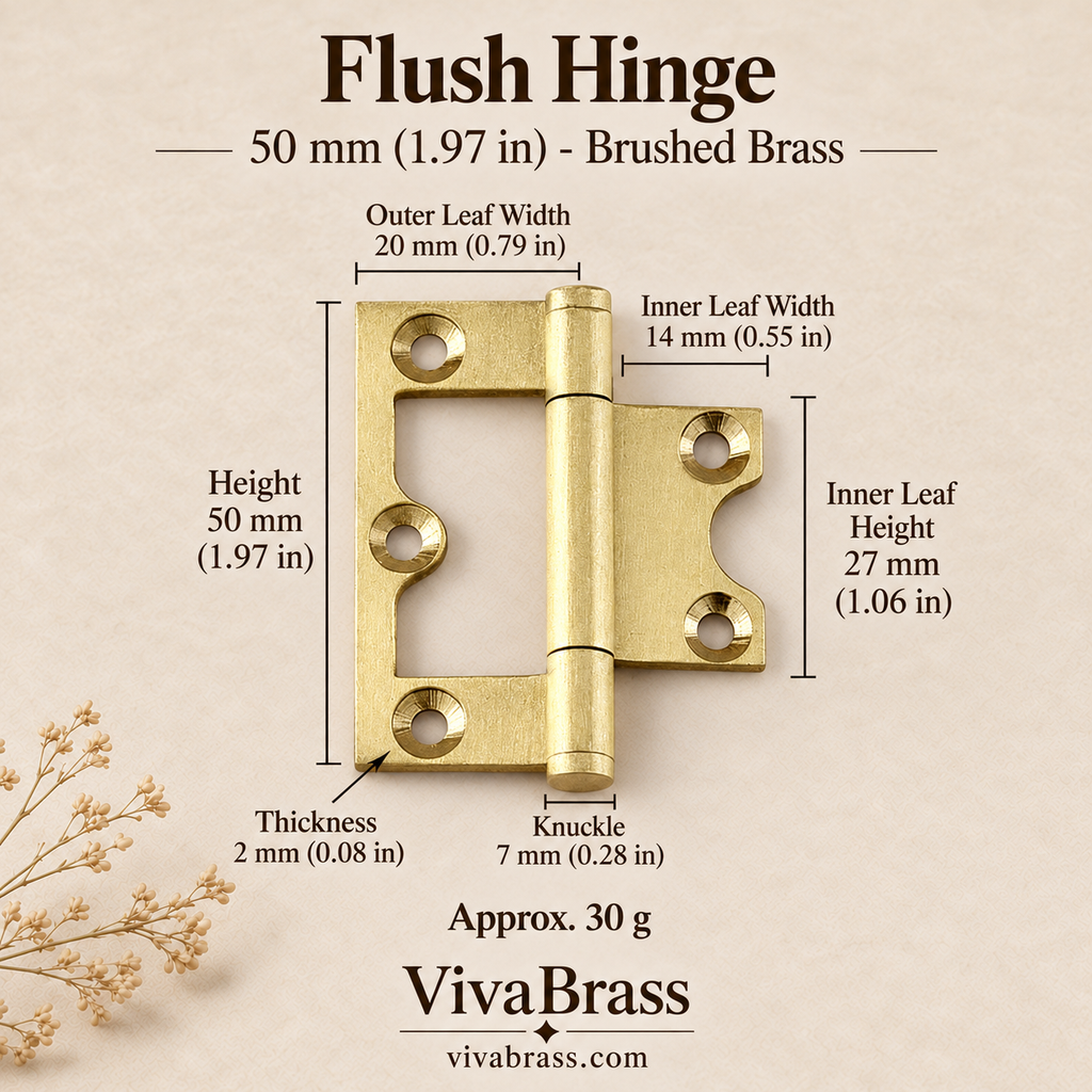 Flush Hinge 50 mm - Brushed Brass – solid brass hinge by VivaBrass