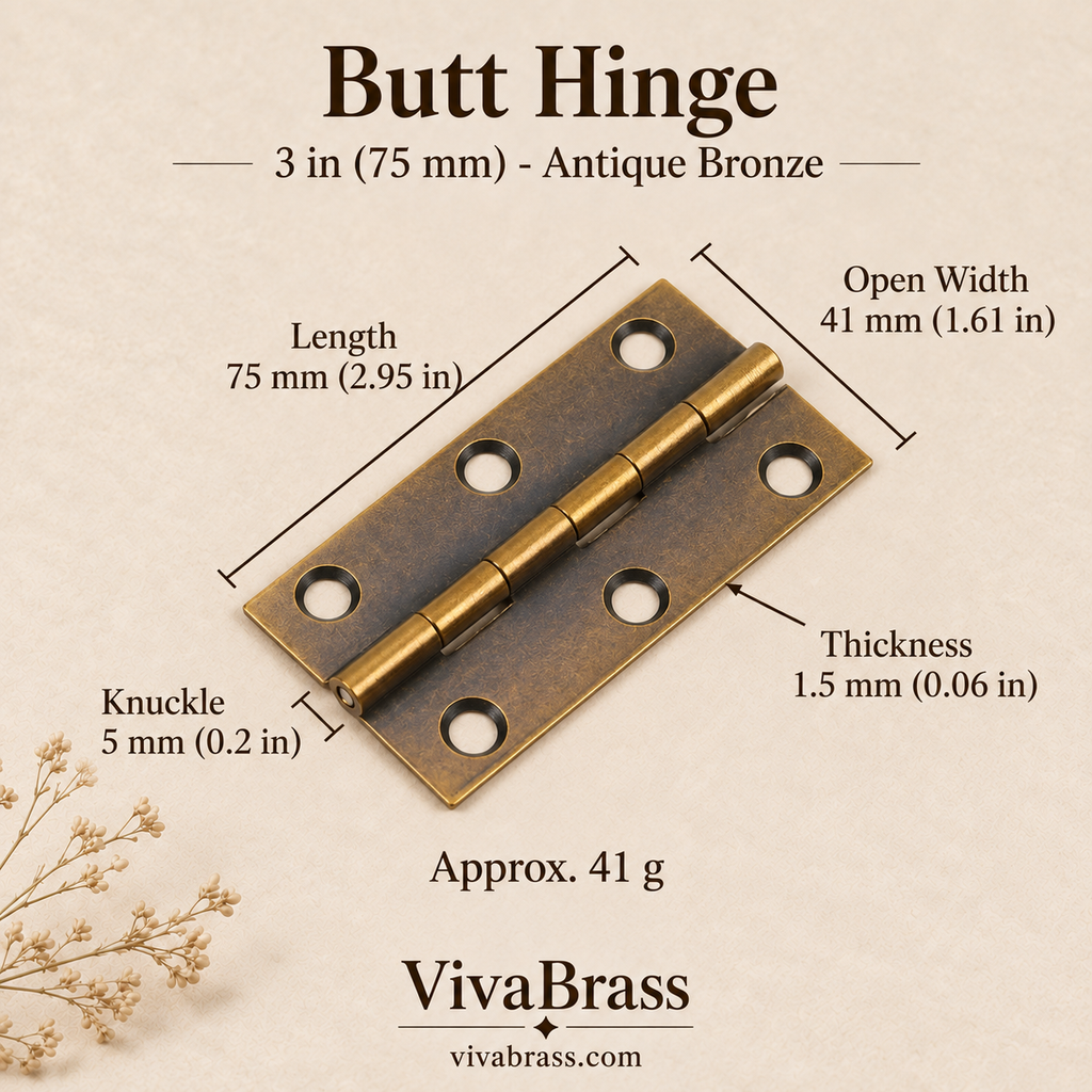 Butt Hinge 3 in (75 mm) - Antique Bronze – solid brass hinge by VivaBrass