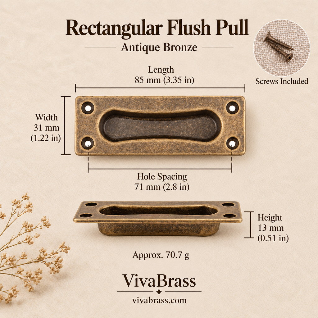 Rectangular Flush Pull 84 mm - Antique Bronze – solid brass flush pull by VivaBrass