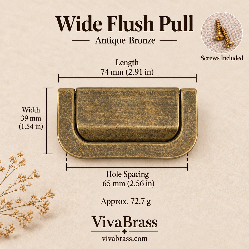 Wide Flush Pull 74 mm - Antique Bronze – solid brass flush pull by VivaBrass