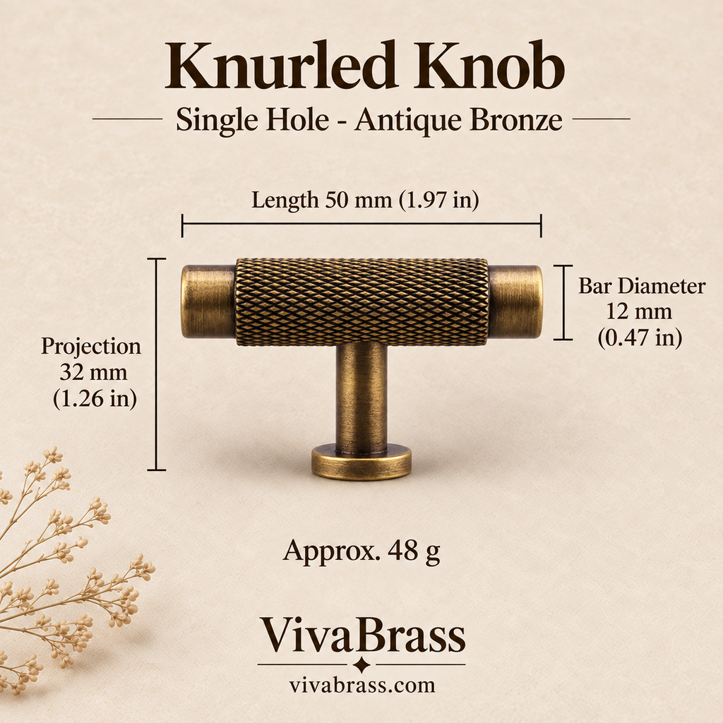 Knurled Knob 50 mm - Antique Bronze – knurled brass pull by VivaBrass