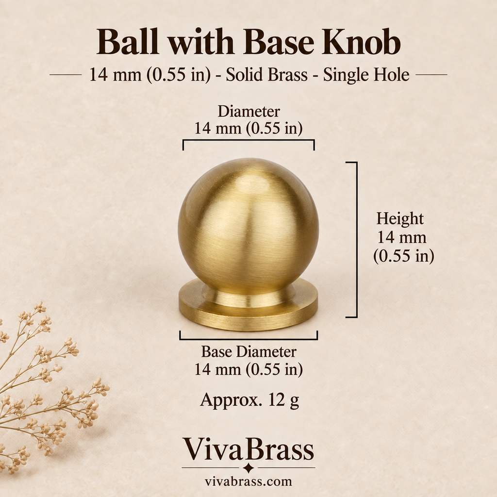 Ball with Base - 14 mm (0.55 in) – brushed solid brass ball knob by VivaBrass