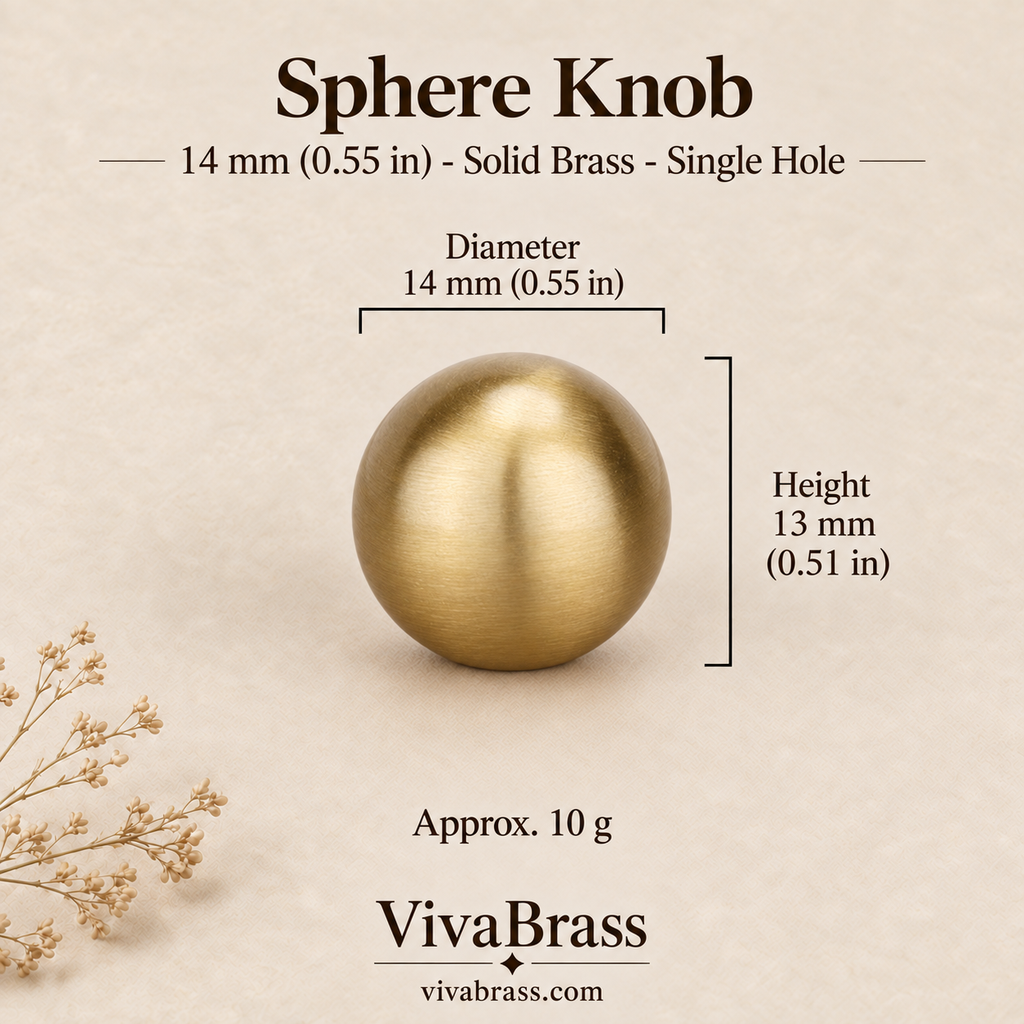 Sphere - 14 mm (0.55 in) – brushed solid brass ball knob by VivaBrass