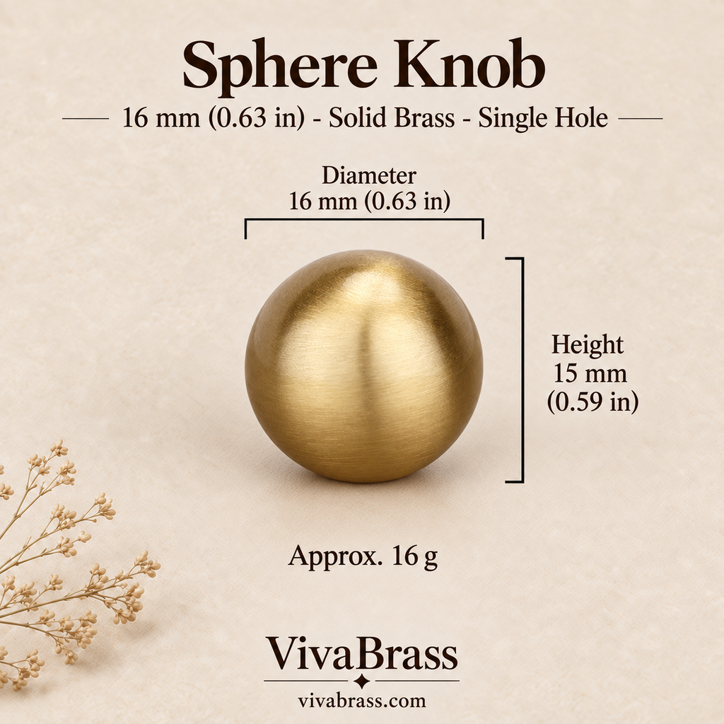 Sphere - 16 mm (0.63 in) – brushed solid brass ball knob by VivaBrass