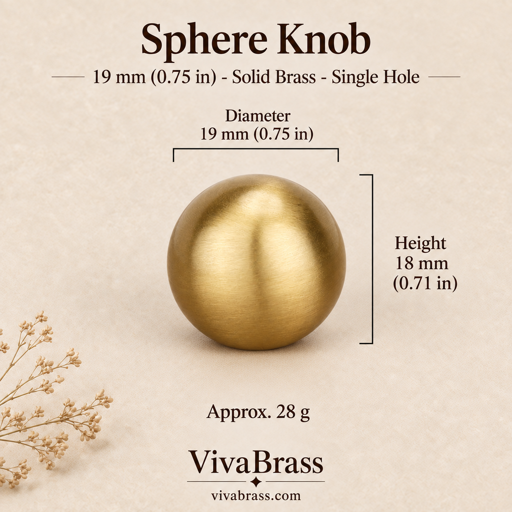 Sphere - 19 mm (0.75 in) – brushed solid brass ball knob by VivaBrass