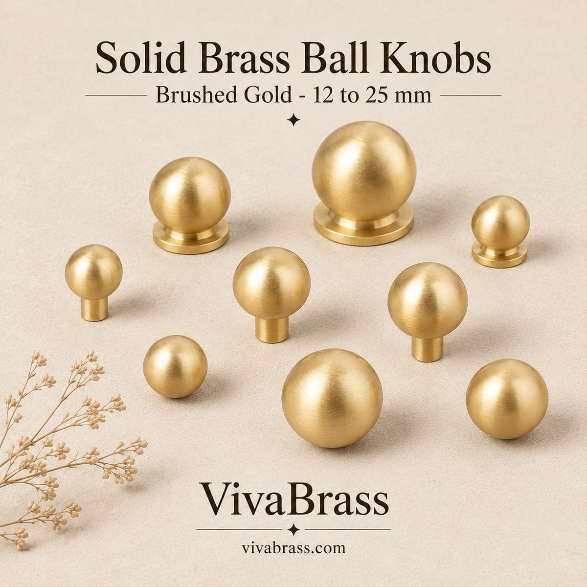 VivaBrass brushed solid brass ball cabinet knobs (1)