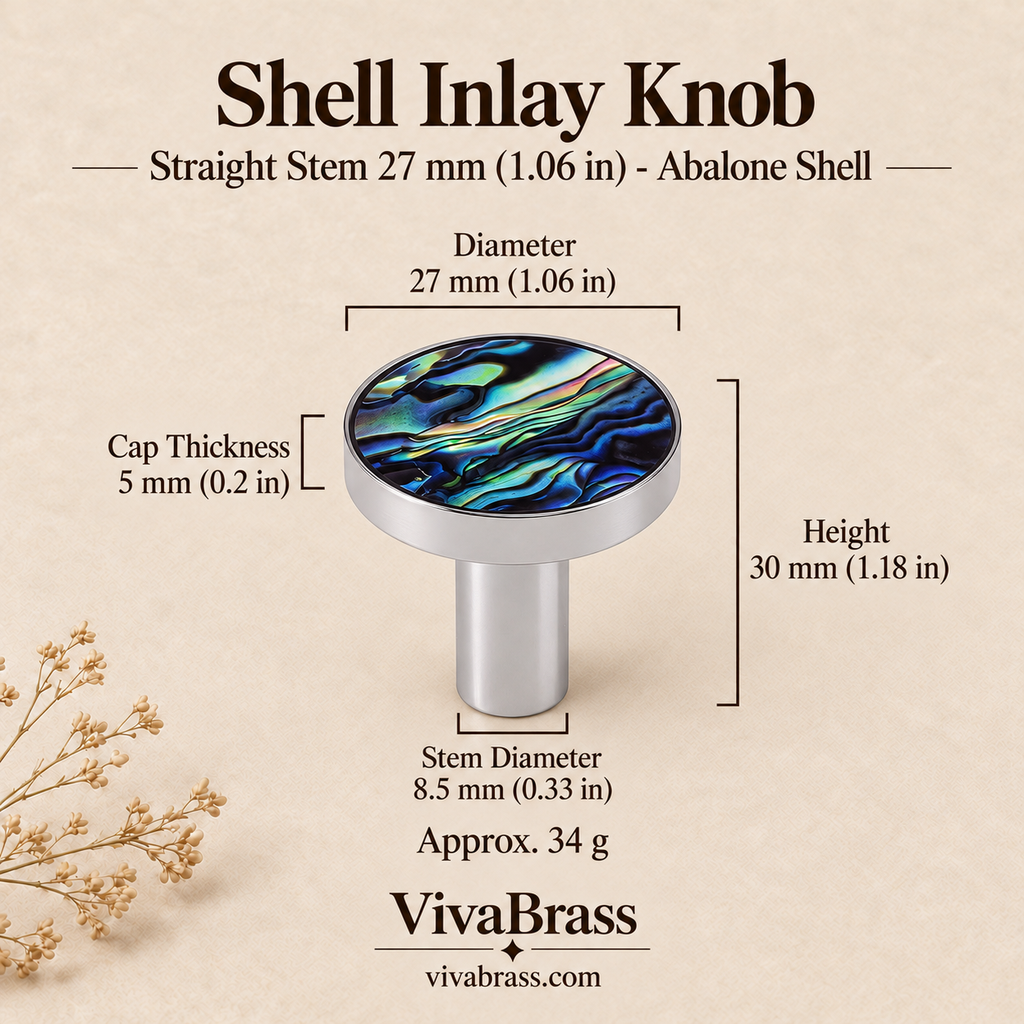 Straight Stem 27 mm (1.06 in) - Abalone Shell – shell inlay knob by VivaBrass