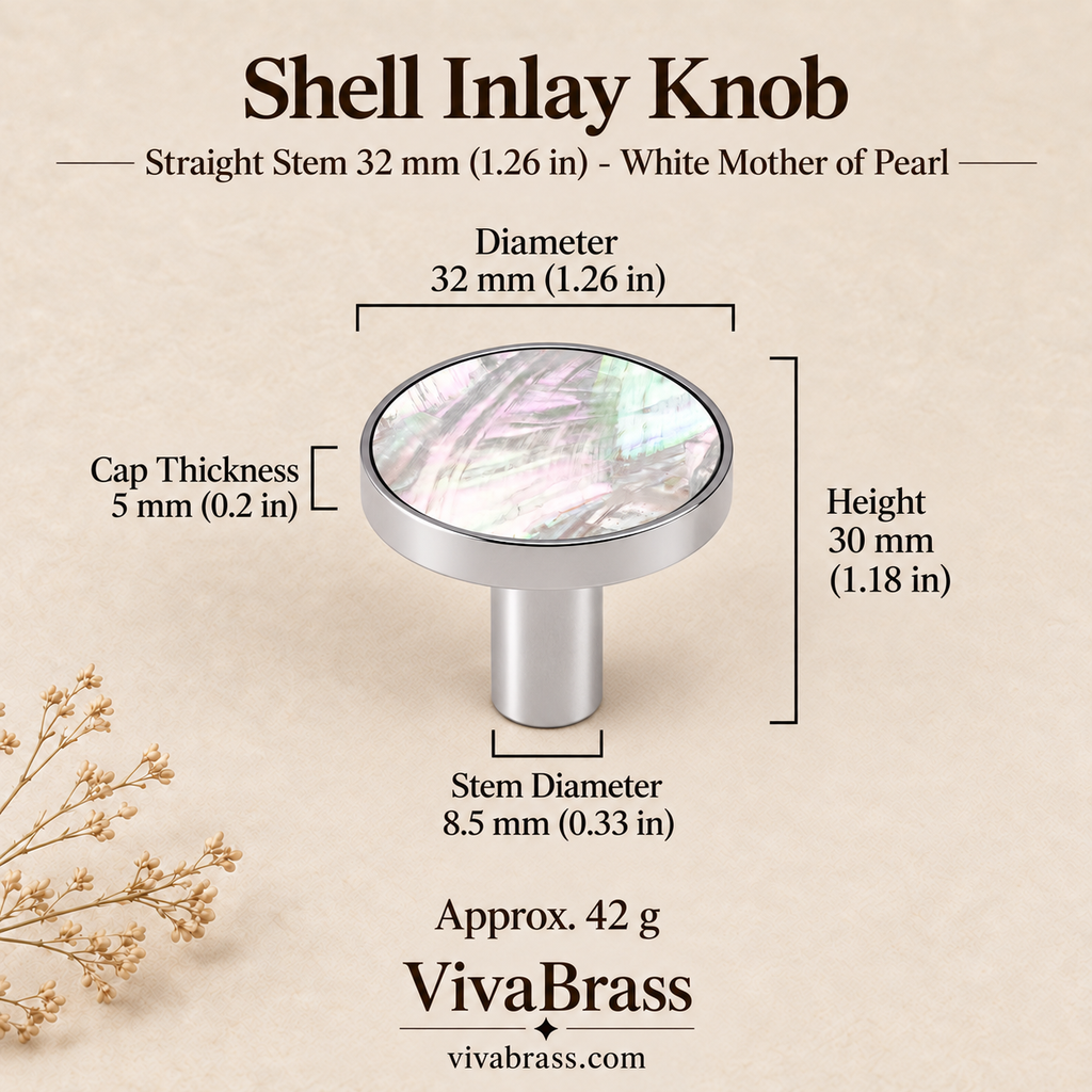 Straight Stem 32 mm (1.26 in) - White Mother of Pearl – shell inlay knob by VivaBrass