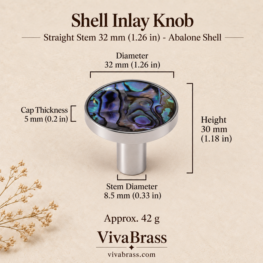 Straight Stem 32 mm (1.26 in) - Abalone Shell – shell inlay knob by VivaBrass