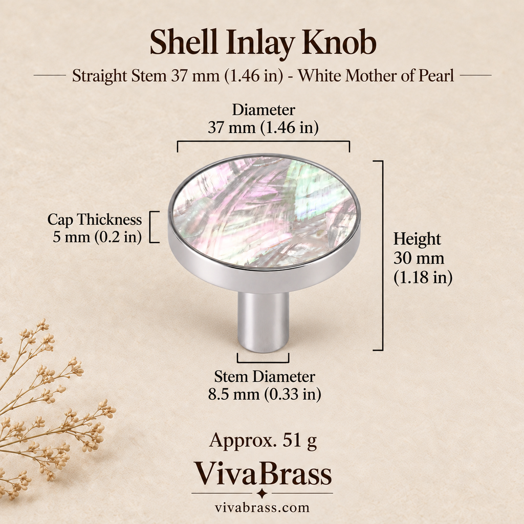 Straight Stem 37 mm (1.46 in) - White Mother of Pearl – shell inlay knob by VivaBrass