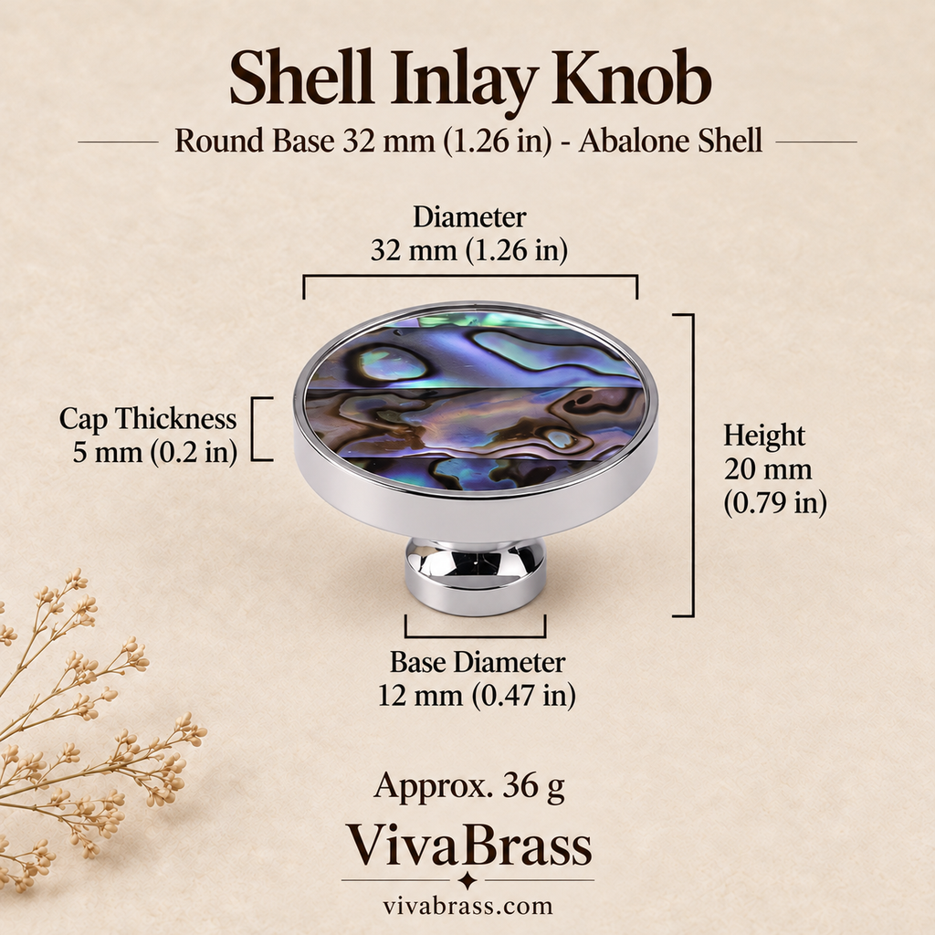 Round Base 32 mm (1.26 in) - Abalone Shell – shell inlay knob by VivaBrass