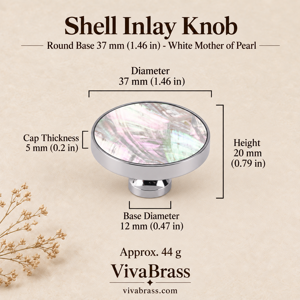 Round Base 37 mm (1.46 in) - White Mother of Pearl – shell inlay knob by VivaBrass