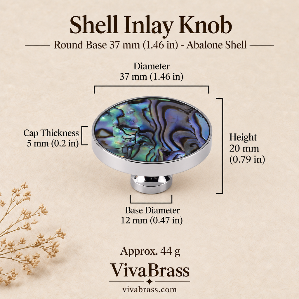Round Base 37 mm (1.46 in) - Abalone Shell – shell inlay knob by VivaBrass
