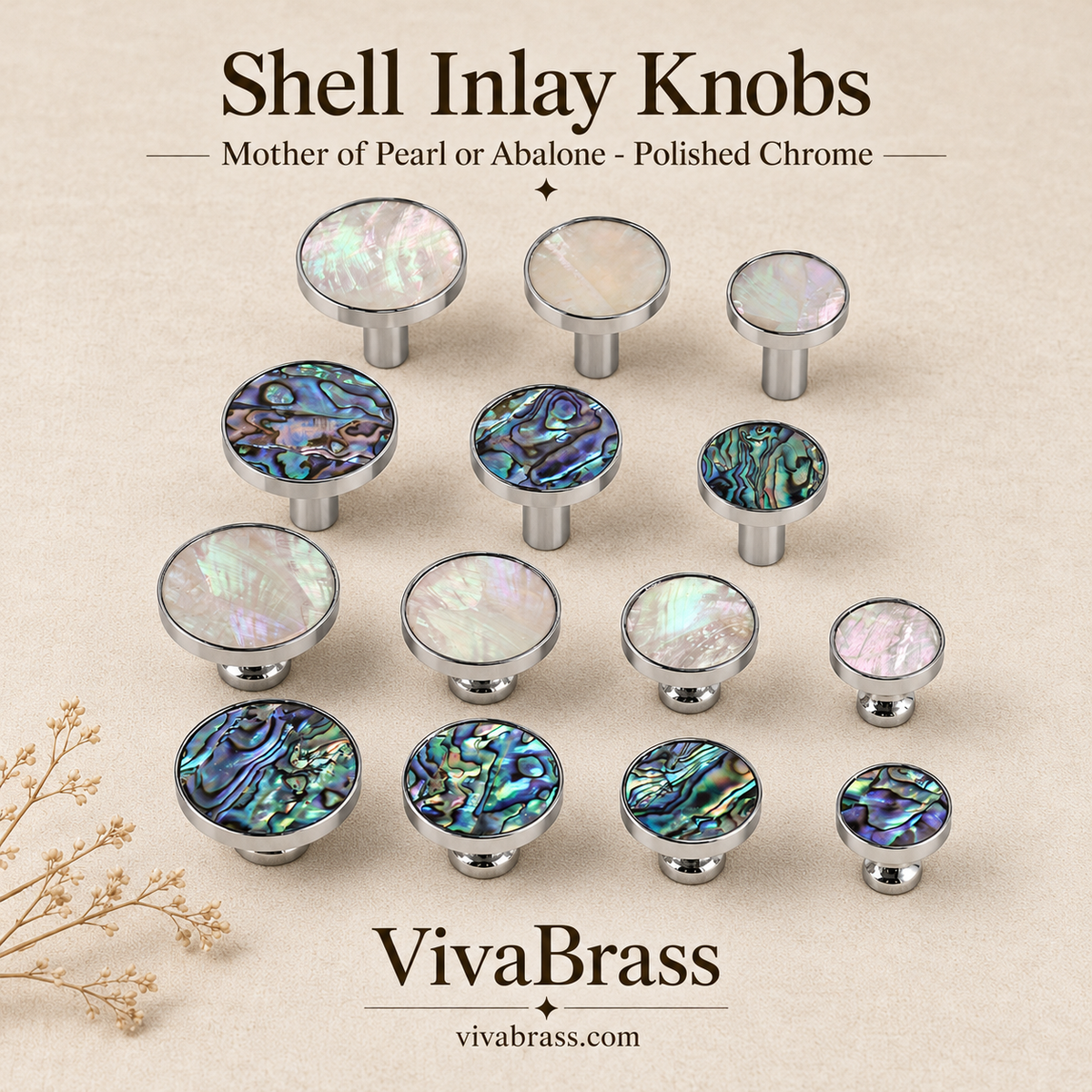 VivaBrass brass knob with natural shell inlay (1)