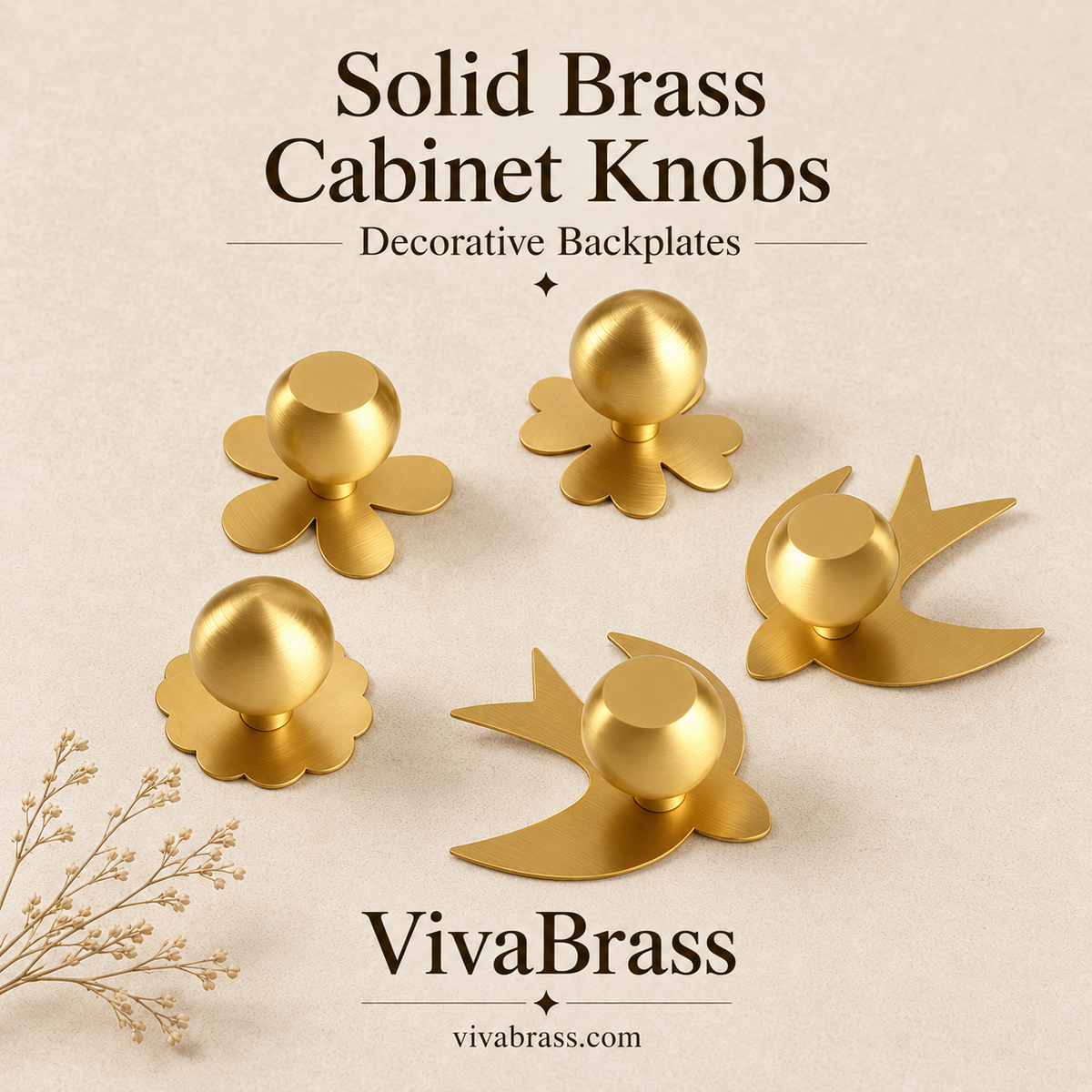 VivaBrass solid brass cabinet knobs with decorative backplates (1)