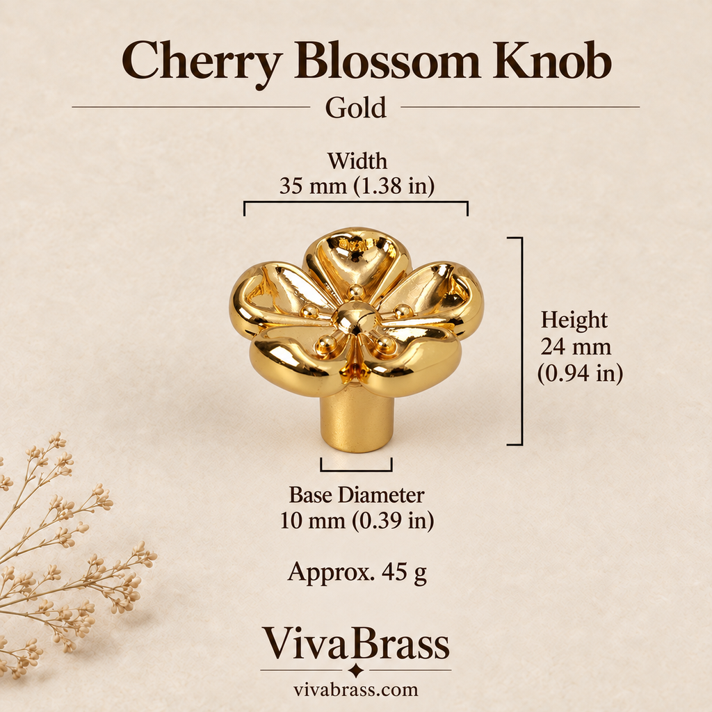 Cherry Blossom Knob - Gold – decorative brass knob by VivaBrass
