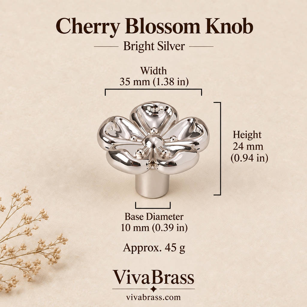 Cherry Blossom Knob - Bright Silver – decorative brass knob by VivaBrass