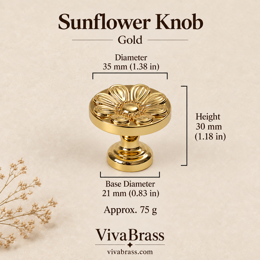 Sunflower Knob - Gold – decorative brass knob by VivaBrass