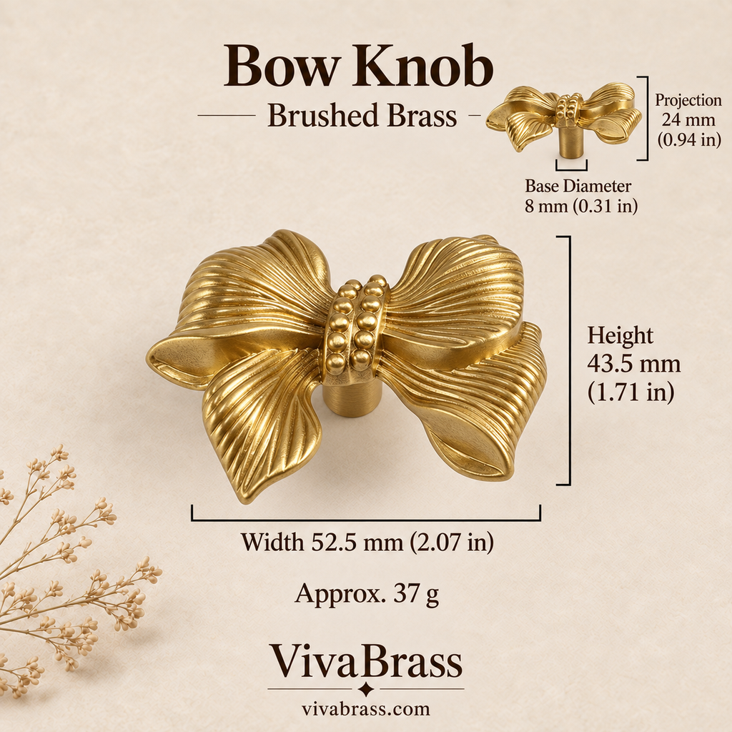 Bow Knob - Brushed Brass – decorative brass knob by VivaBrass
