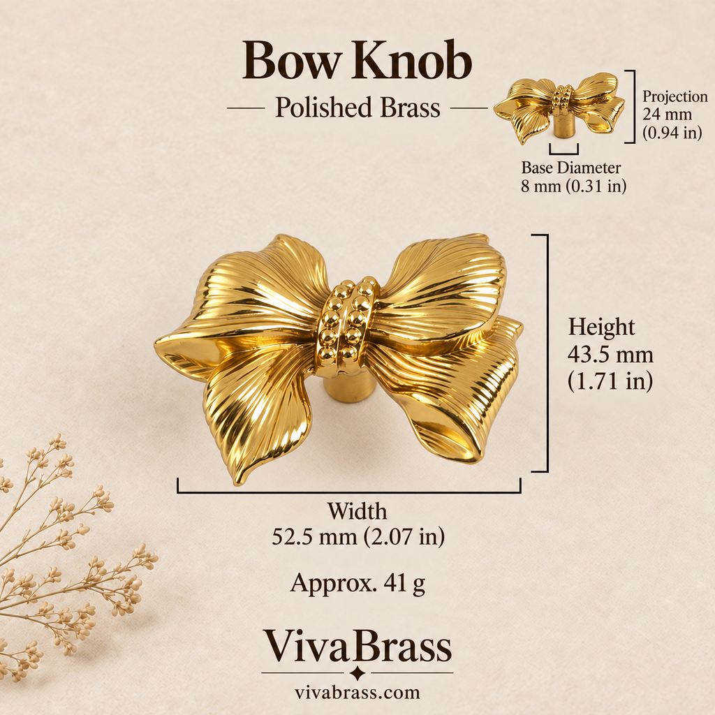 Bow Knob - Polished Brass – decorative brass knob by VivaBrass