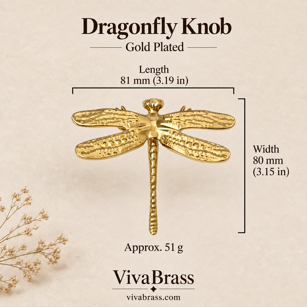Dragonfly Knob - Gold Plated – decorative brass knob by VivaBrass