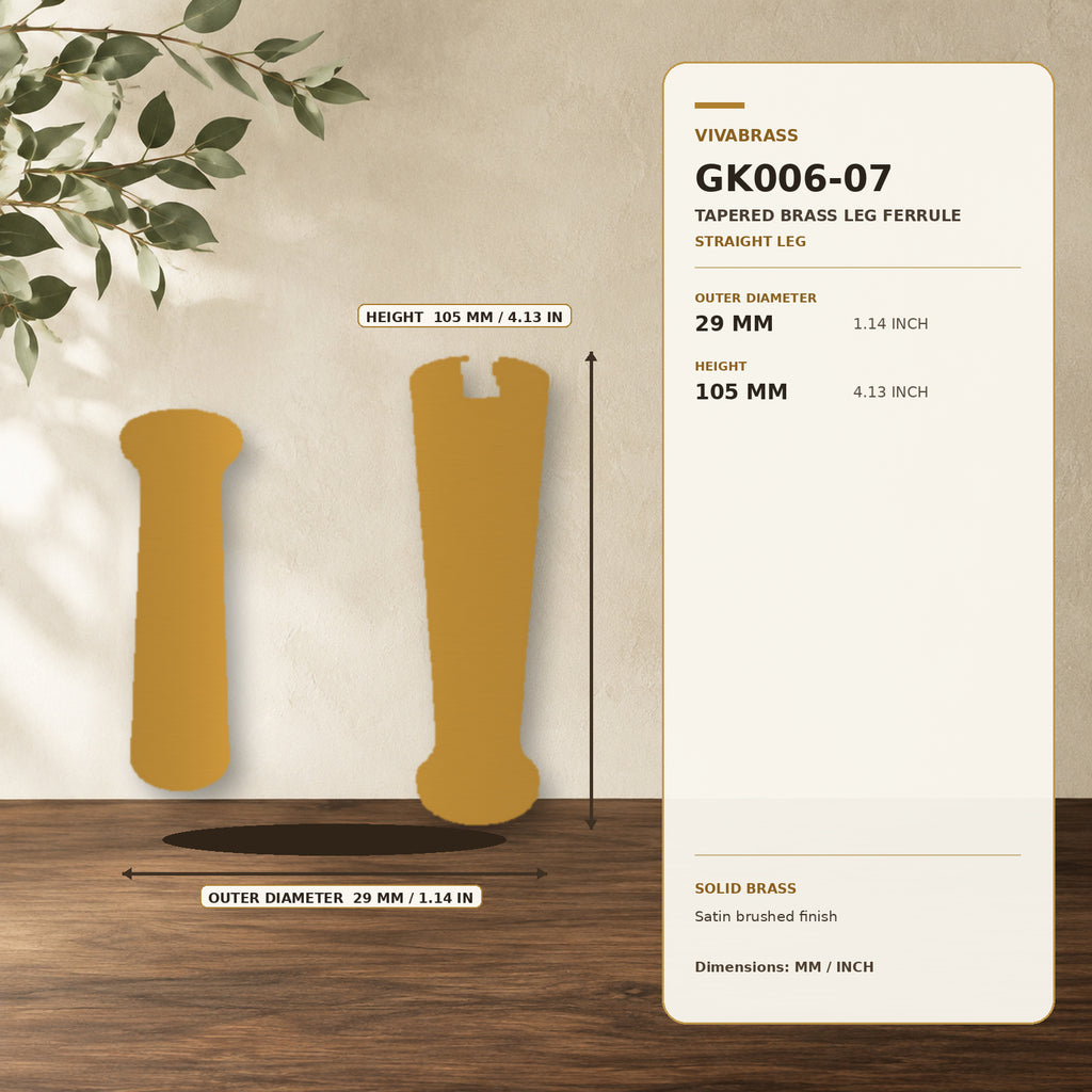 Solid Brass Tapered Leg Cap Ø29 × H105mm – solid brass by VivaBrass