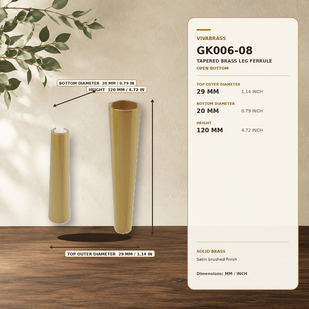 Solid Brass Tapered Leg Cap 29 × 20 × H120mm – solid brass by VivaBrass