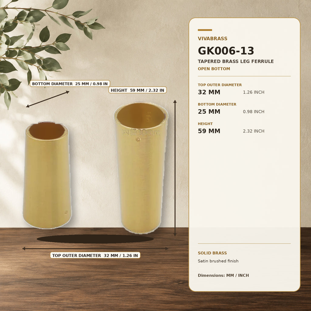 Solid Brass Tapered Leg Cap 32 × 25 × H59mm – solid brass by VivaBrass
