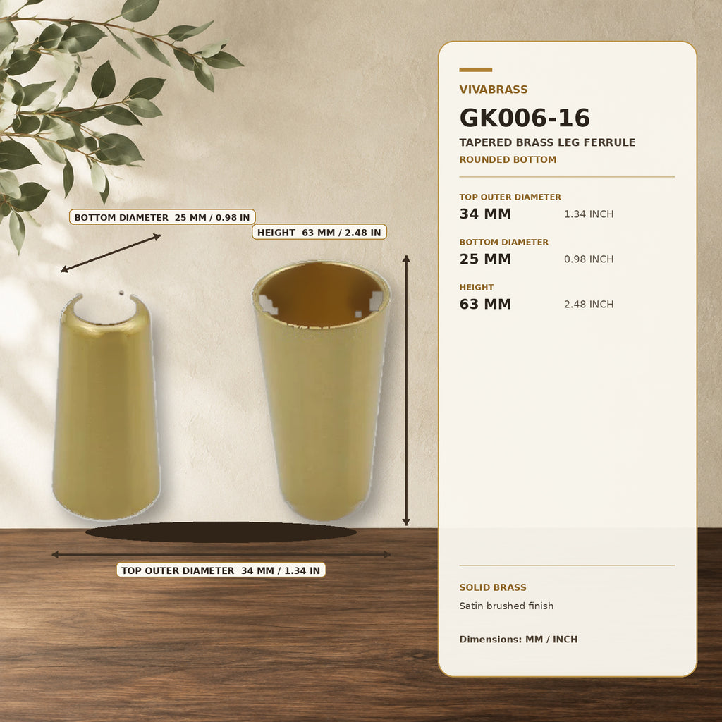 Solid Brass Tapered Leg Cap 34 × 25 × H63mm – solid brass by VivaBrass