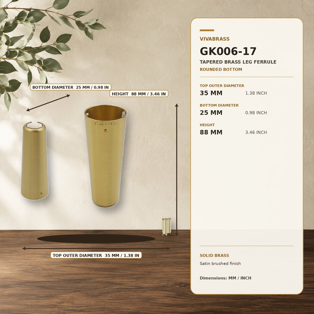 Solid Brass Tapered Leg Cap 35 × 25 × H88mm – solid brass by VivaBrass