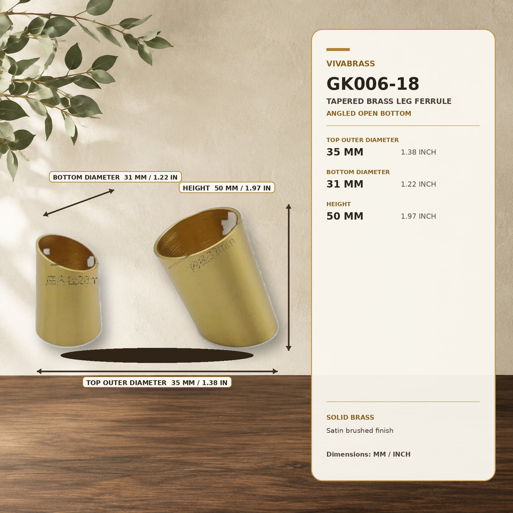 Solid Brass Tapered Leg Cap 35 × 31 × H50mm – solid brass by VivaBrass