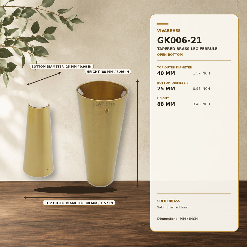 Solid Brass Tapered Leg Cap 40 × 25 × H88mm – solid brass by VivaBrass