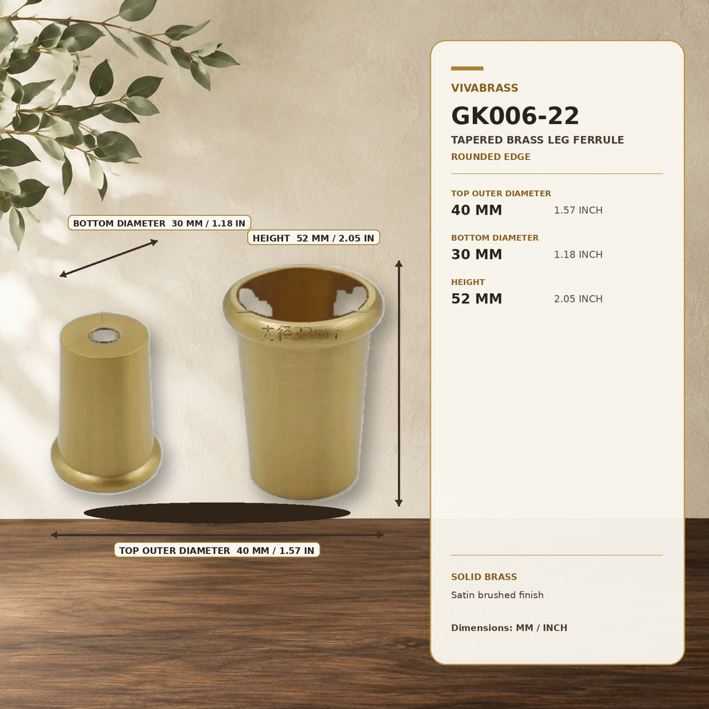 Solid Brass Tapered Leg Cap 40 × 30 × H52mm – solid brass by VivaBrass