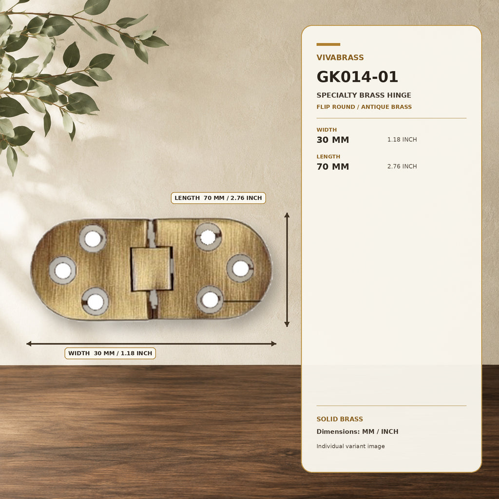 Solid Brass Butterfly & Drop-Leaf Hinge Flip Round 30 × 70mm Antique Brass – solid brass by VivaBrass