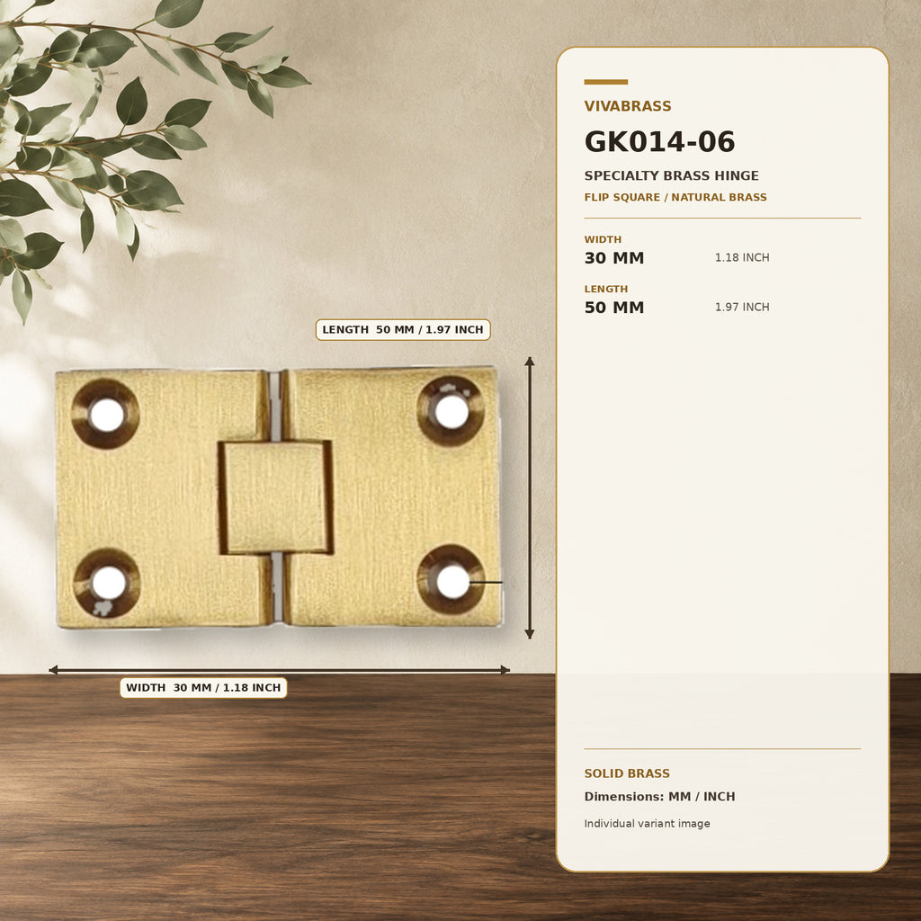 Solid Brass Butterfly & Drop-Leaf Hinge Flip Square 30 × 50mm Natural Brass – solid brass by VivaBrass