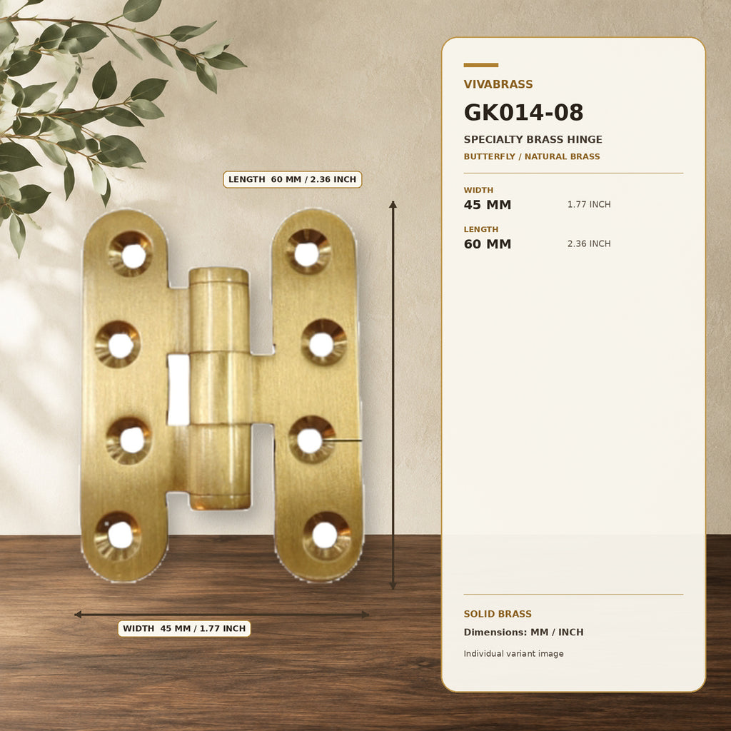 Solid Brass Butterfly & Drop-Leaf Hinge Butterfly 45 × 60mm Natural Brass – solid brass by VivaBrass