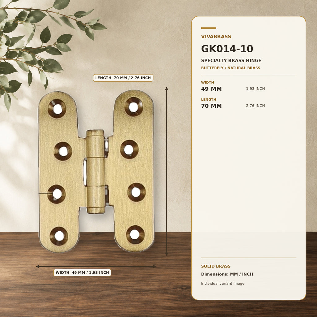 Solid Brass Butterfly & Drop-Leaf Hinge Butterfly 49 × 70mm Natural Brass – solid brass by VivaBrass
