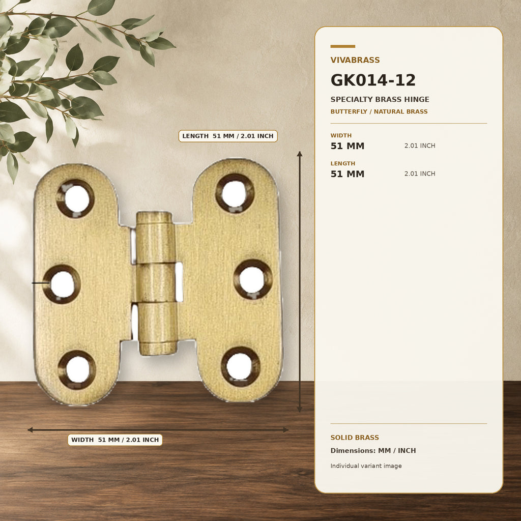 Solid Brass Butterfly & Drop-Leaf Hinge Butterfly 51 × 51mm Natural Brass – solid brass by VivaBrass